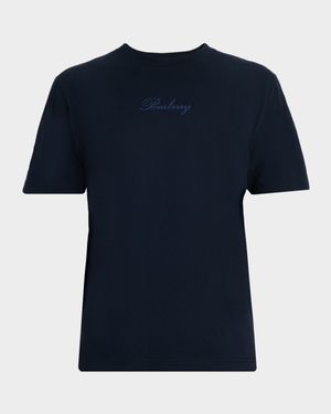 Men's Check Cursive Logo Cotton T-Shirt