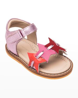 Girl's Star Metallic Leather Sandals, Baby