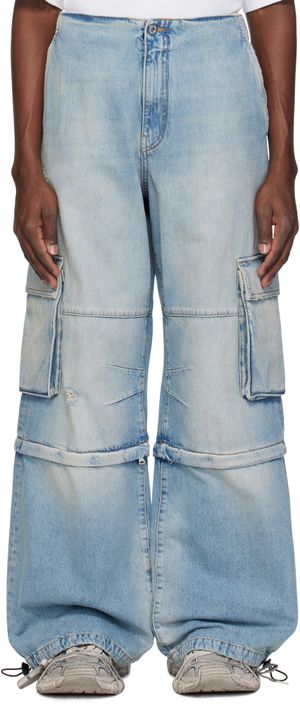 We11done Blue Faded Denim Zip-off Cargo Pants