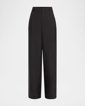 Techno Cotton Poplin Pleated Wide-Leg Sartorial Pants