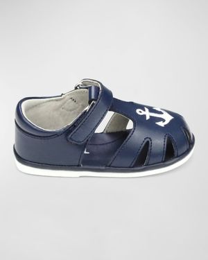 Boy's Sawyer Nautical Caged Leather Sandals, Baby
