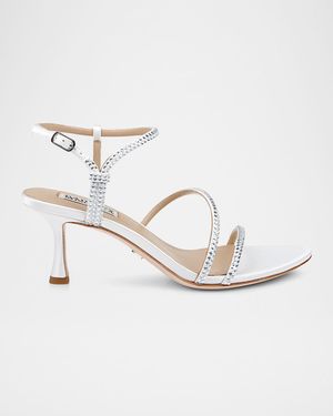 Julianna Silk Crystal Strappy Kitten-Heel Sandals