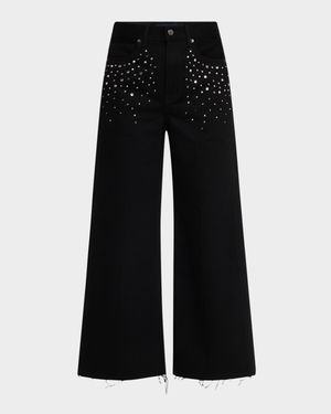 Taylor Cropped High-Rise Wide Embellished Jeans