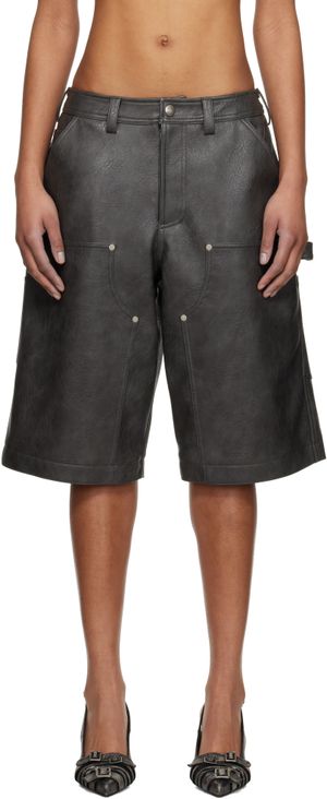 Andersson Bell Gray Double Knee Faux-Leather Shorts