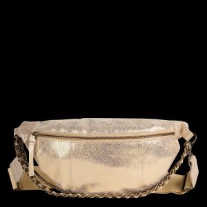 Pieces - Sac banane zippé scintillant en cuir - Taille Unique - Doré