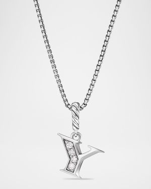 Pave Initial Pendant Necklace with Diamonds in Silver, 17mm