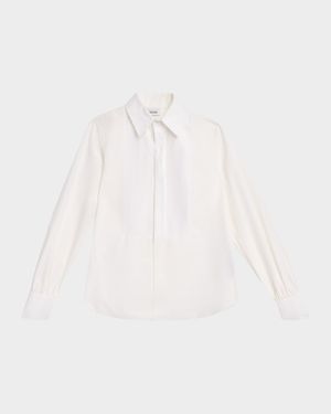 Bib-Front Cotton Poplin Button-Front Shirt