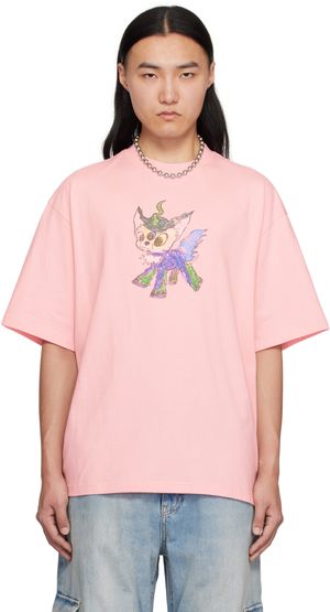 We11done Pink Jeff Monster Drawing T-shirt