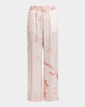 Wide-Leg Silk Drawstring Pants
