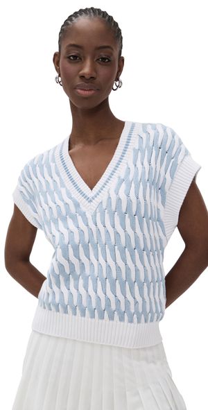 Varley Alfie Cable Knit Vest White/Celestial Blue S