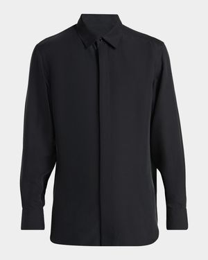 Men's Cupro Twill Concealed-Placket Sport Shirt