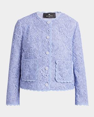 Lace Single-Breasted Crop Jacket