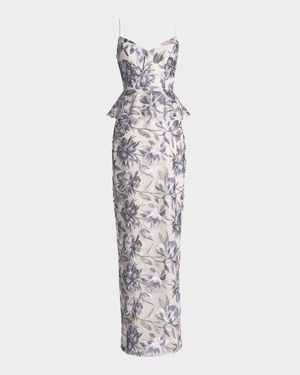 Akiah Floral-Embroidered Peplum Gown