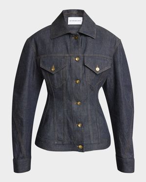 Cocoon-Sleeve Waisted Denim Jacket