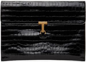 TOM FORD Pochette noire en cuir gaufré façon croco