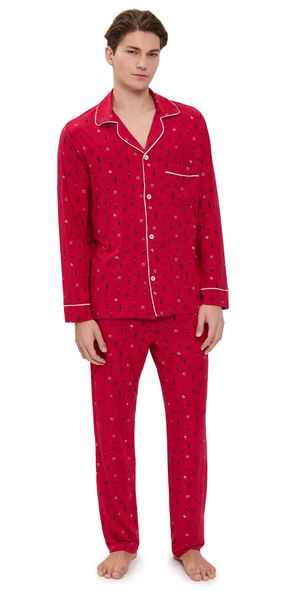 Eberjey William Printed Long PJ Set Nutcracker Holly Red/Ivory XXL