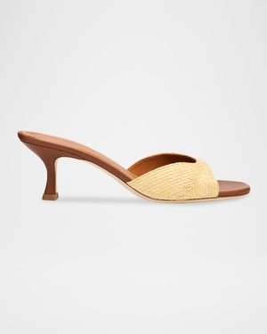 Brigitte Raffia Kitten-Heel Mules