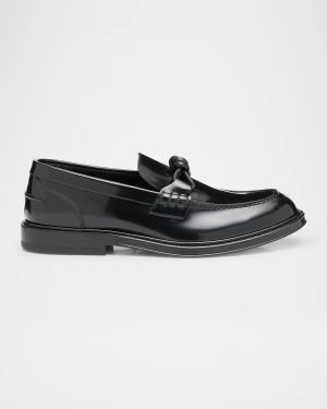 Men's Tie Brushed Calfskin Bit Loafers
