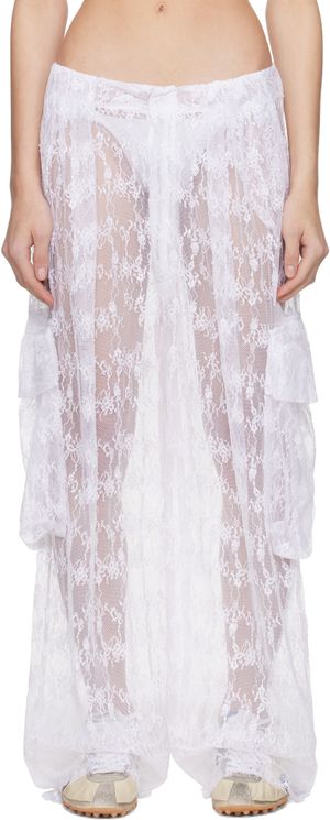 Collina Strada White Lace Pleated Cargo Pants