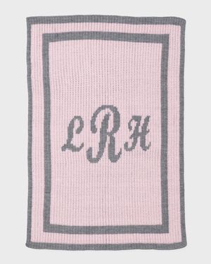 Monogram Knit Striped-Trim Baby Blanket, Pink