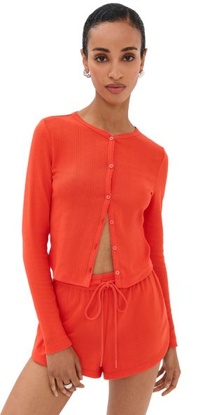 LE BOP Audrey Pointelle Cardigan Heather Grey M