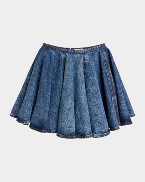Flared Denim Pleated Mini Skirt