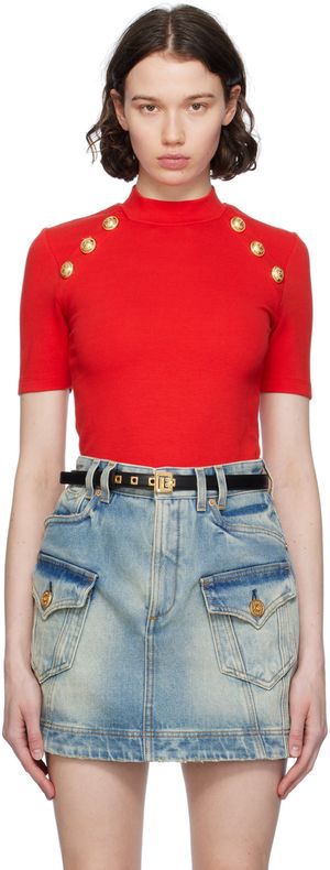 Balmain Red Button T-Shirt