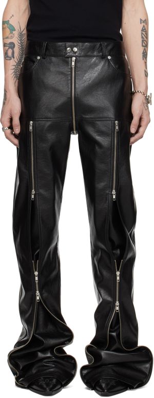LU’U DAN Pantalon Riot noir en cuir synthétique à cinq poches et à glissières