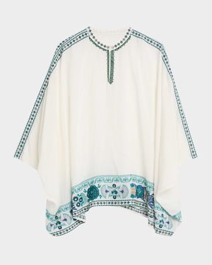 Xanthi Floral & Geometric-Embroidered Poncho