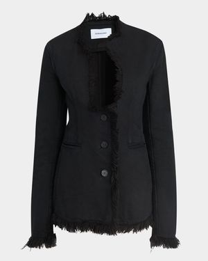 Fringe-Trim Plunge Blazer