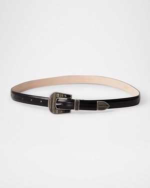 Leather Travertine-Trim Belt