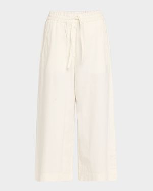 Anagram Drawstring Wide Leg Cropped Denim Trousers