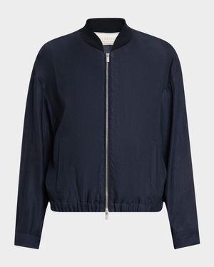 Zip-Front Twill Bomber Jacket