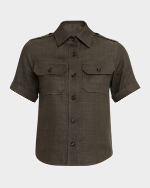 Cam Annalisa Structured Linen Button-Front Blouse