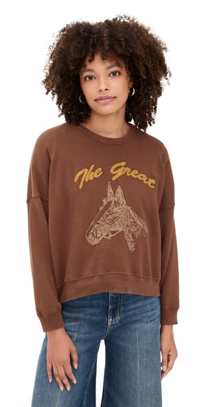 THE GREAT. The Teammate Sweatshirt With Horse Embroidery Umber 2