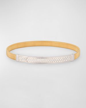 18K Yellow Gold Coil and Pavé Diamond Thin Bangle Bracelet