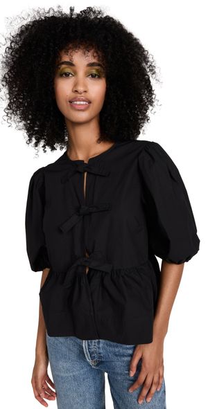 GANNI Cotton Poplin Peplum Blouse Black 40