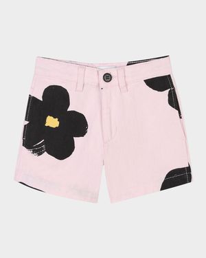 Girl's Floral-Print Cotton Twill Shorts, Size 6-12