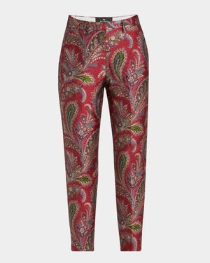 Bristol Floral Brocade Straight-Leg Crop Pants