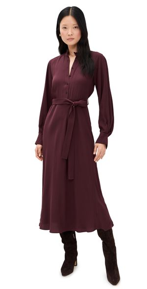 Vince Long Sleeve Collar Stand Shirt Dress Oxblood 8