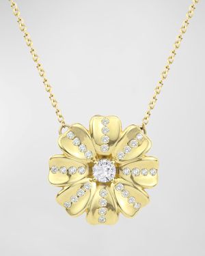 Diamond and Pink Sapphire Flower Pendant Necklace