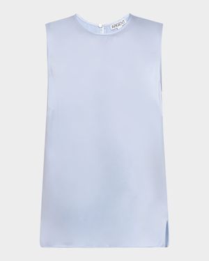 Crewneck Shiny Silk Charmeuse Tank