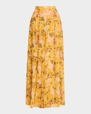 Pleated Floral-Print Georgette Palazzo Pants