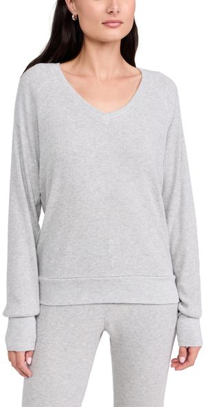 PJ Salvage Long Sleeve Textured Essentials Top Heather Grey S