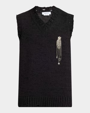 Men's Sweater Vest with Embellished Patch