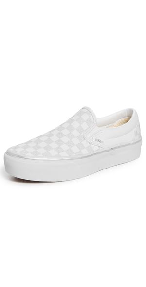 Vans Classic Slip On Platform Sneakers Metallic Checkerboard Silver M 9.5/ W 11