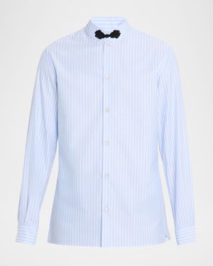 Men's Ornate Band Collar Pinstripe Oxford Dress Shirt