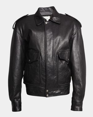 Oversized Leather Flight Jacket
