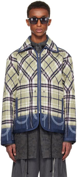 Craig Green Beige & Navy Quilted Plaid Fade Jacket