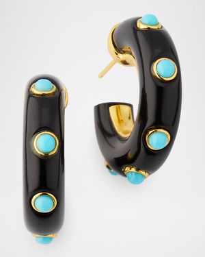 Black Onyx Turquoise Studded Hoop Earrings